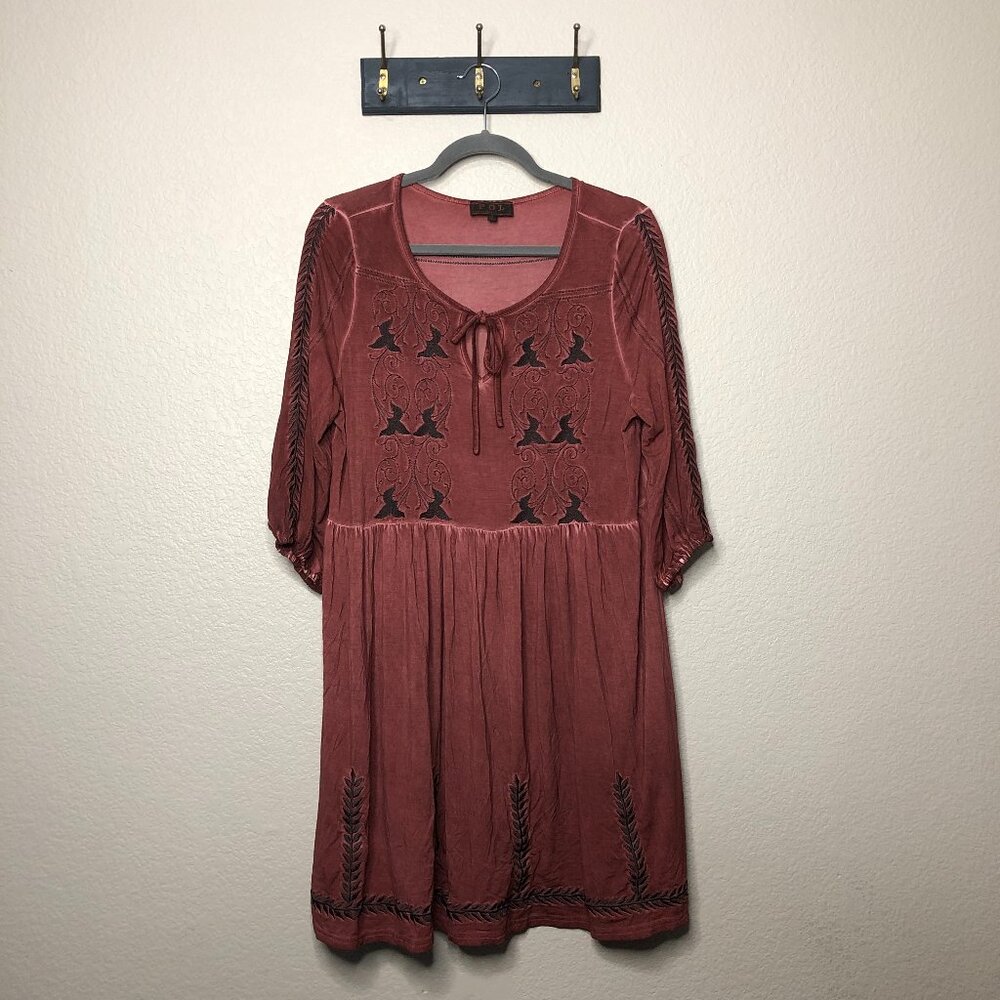 POL Embroidered Red Midi Dress Women's S Boho Festival Medieval Romantic Cottage